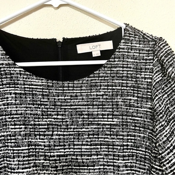 NEW LOFT Tweed Buttoned Shift Dress Business Casual Career Black White Women 6 - Picture 4 of 11